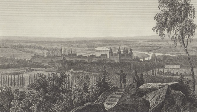 Bamberger 1847, Blick auf Aschaffenburg von der Felsenkanzel. Stadt-und Stiftsarchiv Aschaffenburg